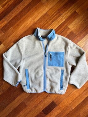 Patagonia Fleece Jacket - Light Gray with Sky Blue Trim